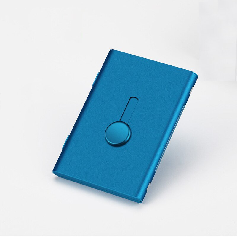 Professionele Automatische Pop Up Visitekaartjes Houder Duim-Drive Metal Naam Card Case Voor Mannen En Vrouwen: Blue