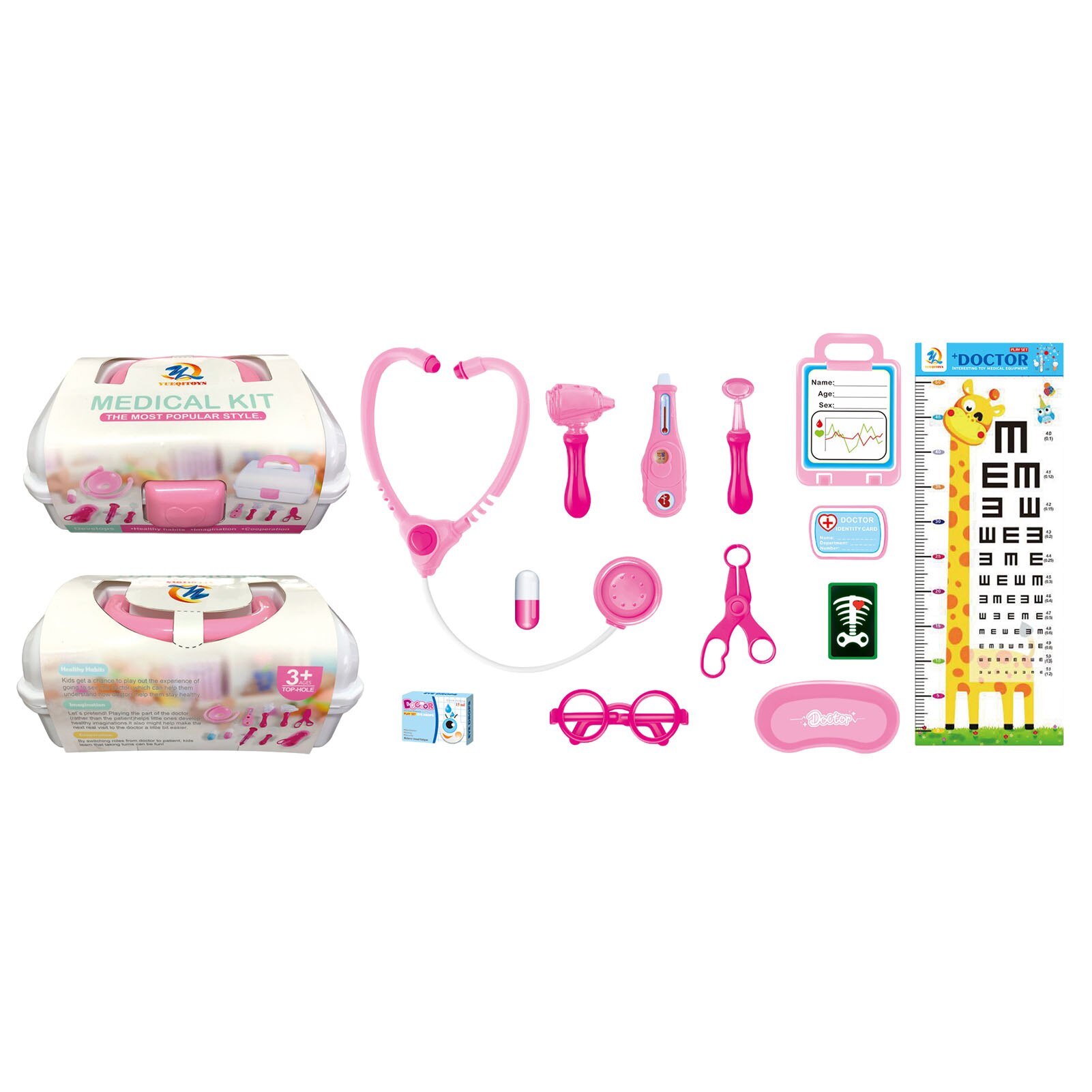 Kinderen Arts Speelgoed Kit Elektronische Stethoscoop 16 Apparatuur Met Opbergdoos Otoscoop Klinische Thermometer Dental Spiegel: Pink 13Pcs