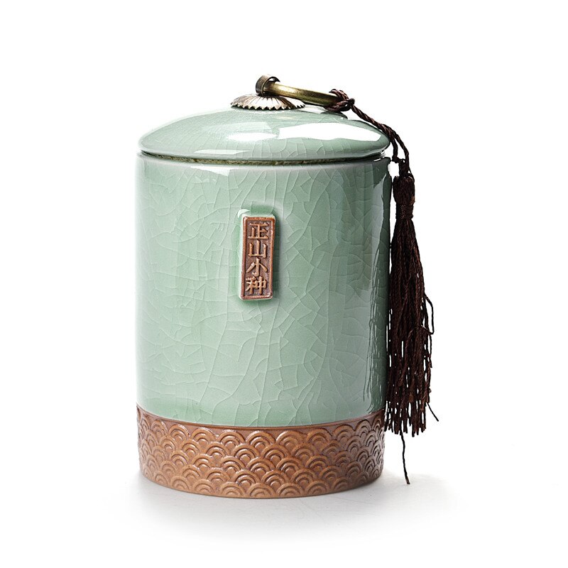 Pequeño tarro de té Caddy de cerámica sello de almacenamiento de té cofre café dulces caja de almacenamiento de alimentos de cocina juego de té Kung Fu tanque portátil: Zsxz Plum Green