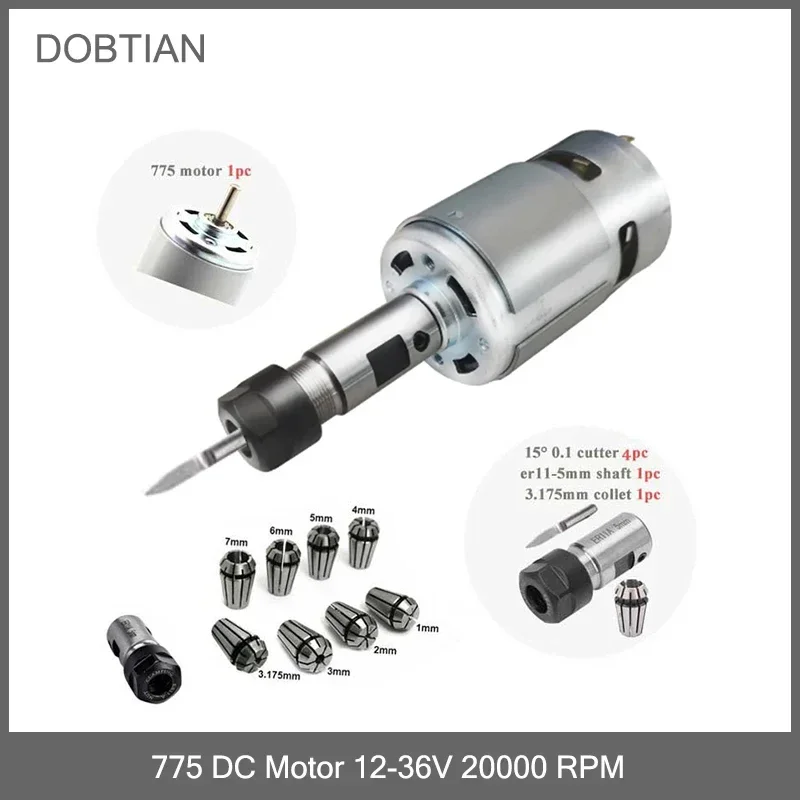 775 DC Motor 12-36 V 20000 RPM Kogellager Spindel Motor met ER11 Verlengstuk Carving Mes voor CNC Router Machine