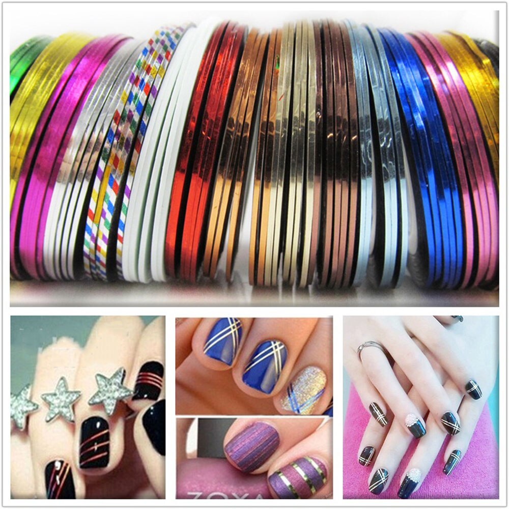 10 Pcs Mixed Kleurrijke Nails Beauty Rolls Striping Decals Folie Tips Tape Line DIY Nail Art Stickers nagel Gereedschappen decoraties