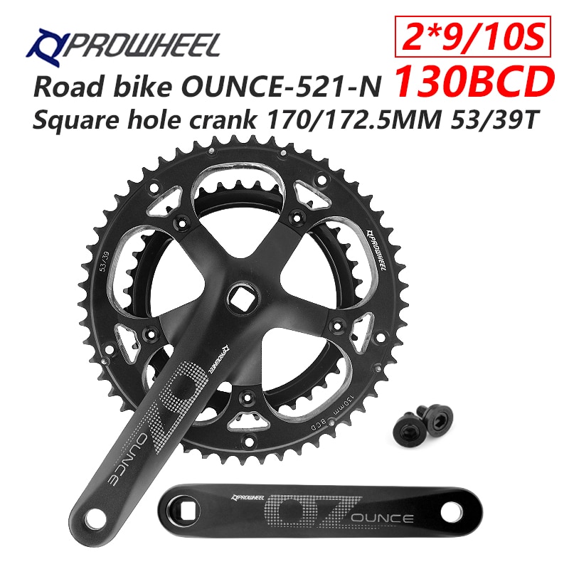 PROWHEEL OUNCE-521-N Rennrad Kurbelgarnitur mit quadratischem Loch 170 mm 130BCD 53/39 Zähne Doppelkettenblätter Kettenräder Rennrad Kurbelgarnitur