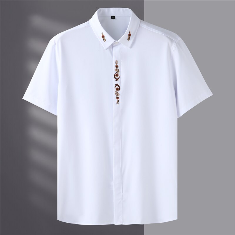 7XL 8XL 9XL 10XL Men&#39;s Short Sleeve Shirts Embroidery Wedding Dress British Summer Loose Casual Large Size Clothes: white / 200-5XL