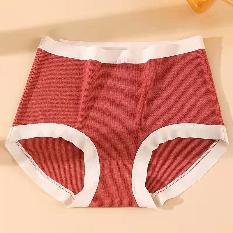 Bragas de algodón para mujer, ropa interior de cintura alta, talla grande, suave, sin costuras, calzoncillos, lencería 3XL: Rojo / XL