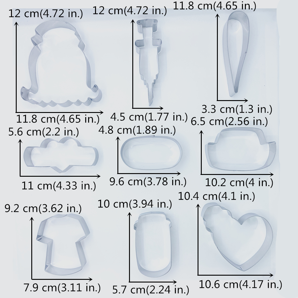 Keniao sykepleier cookie kutter sett - av janka j. kaker  - 9 stk - rx flaske, pille, sykepleier skrubber og mer - rustfritt stål