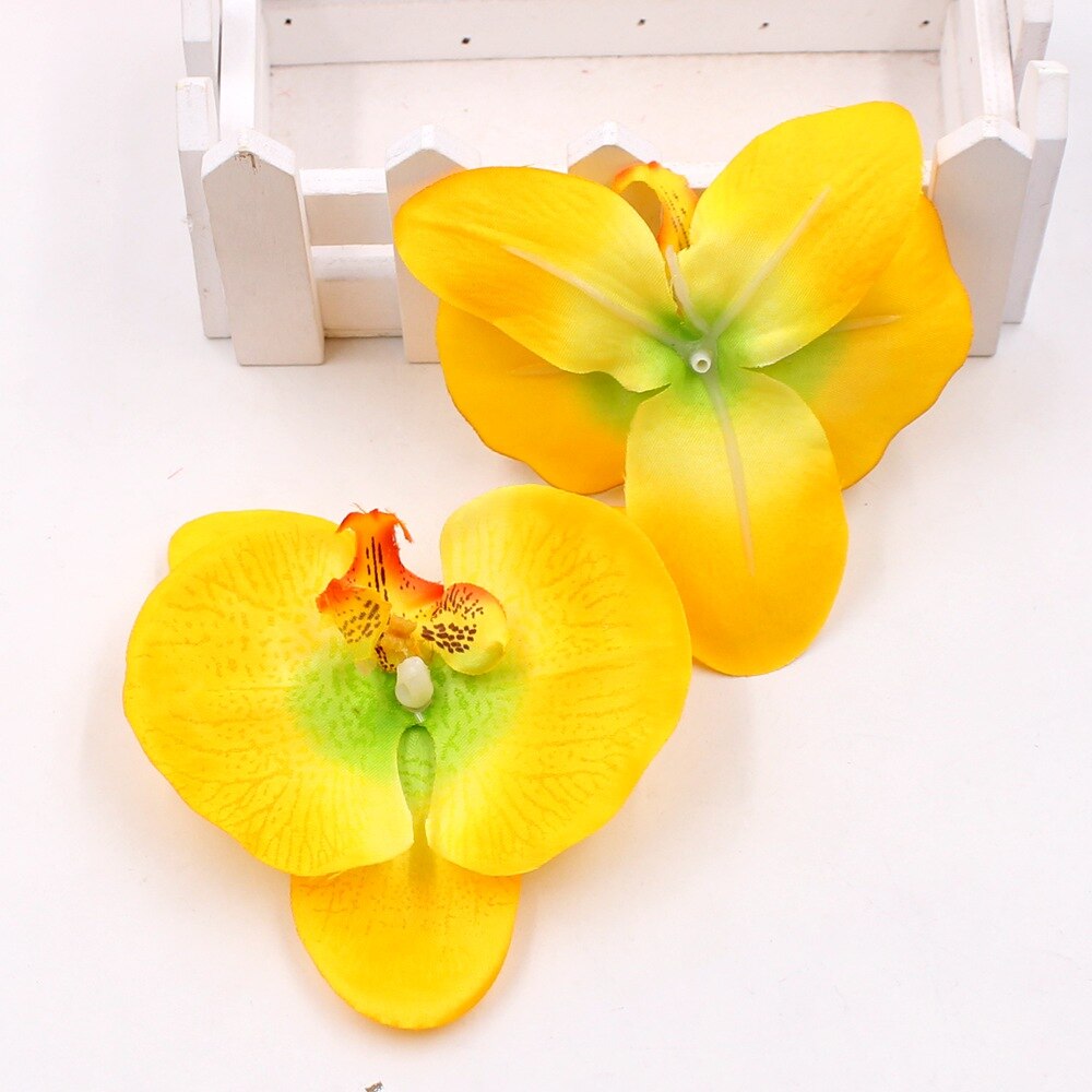 2 stk/parti 10cm store stof sommerfugle orkidé phalaenopsis blomsterhoveder boligdekoration diy multi-brug kunstig blomst