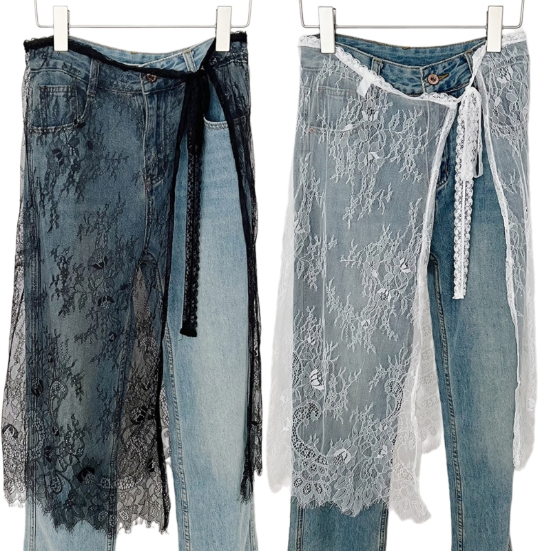 Vintage blomstermønster øjenvipper blonde lang nederdel hoftetørklæde til kvinder binde op æstetisk gennemsigtigt forklæde der dækker overnederdel  f3md