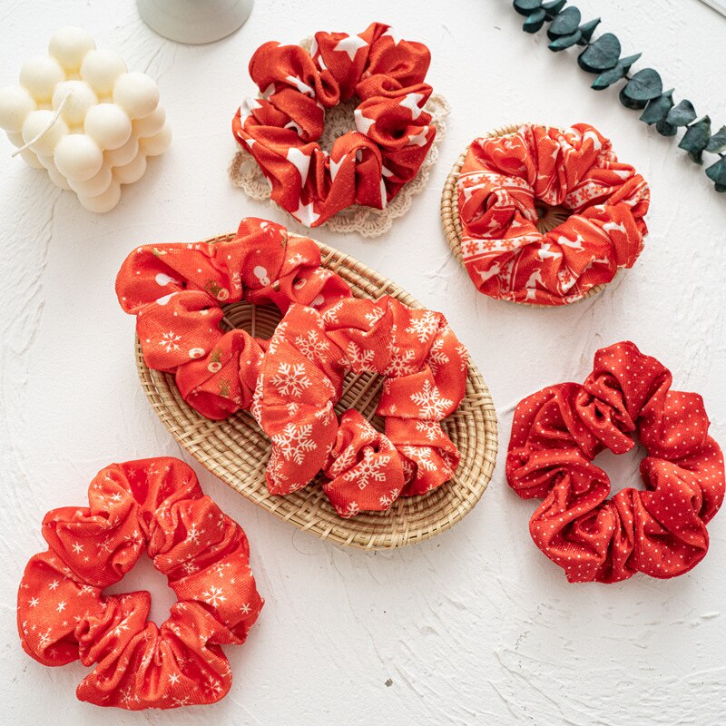 Coleteros elásticos de franela roja para el pelo para mujer, 1 Uds., coletero con dibujo de dibujos animados, accesorios para el cabello de Navidad