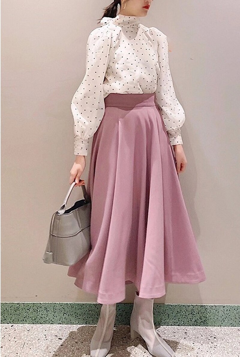 Kuzuwata-ropa de estilo japonés para mujer, nuevos diseños, colores de caramelo dulce, Faldas sólidas, pliegues del imperio, Faldas de corte a para mujer