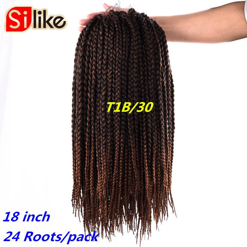 Ombre Grey 18 Inch Synthtic Micro Crochet Box Braids Hair Extension 24 Roots hair Braiding for Black Women: T1B/30
