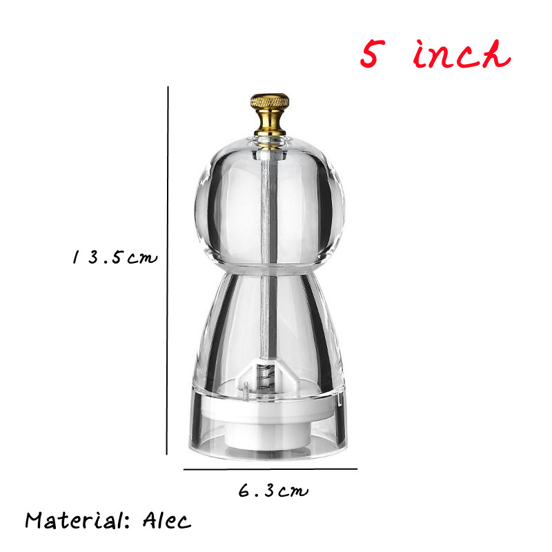 5/6/8 tums manuell pepparkvarn akryl keramisk kärna peppar havssaltkvarn multifunktionell spannmålskvarnar kryddkvarnar prylar: Ljusgrå