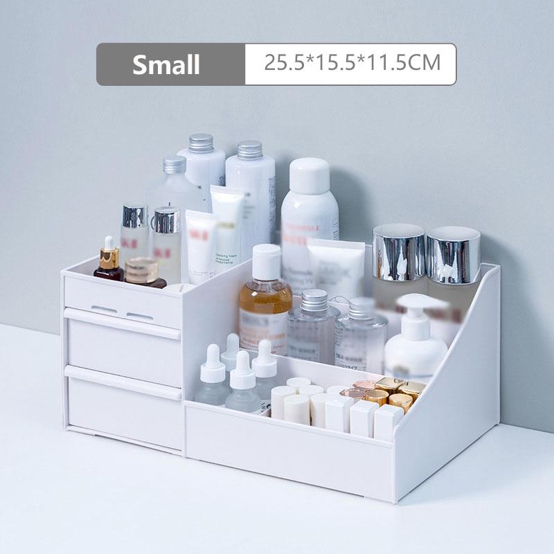 Pojemny organizer na przybory robić makijażu, pudełko na kosmetyki, pojemnik stołowy z szufladkami, na lakiery robić paznokci, biżuteria: mały-biały