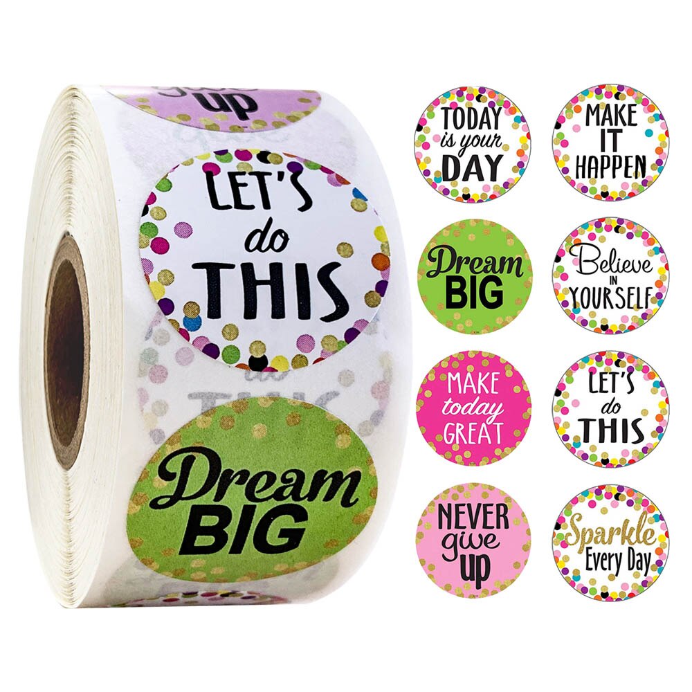500Pcs/roll Confetti Positive Sayings Accents Stickers for Students Teachers Classroom Use Stickers Scrapbooking Reward Stickers