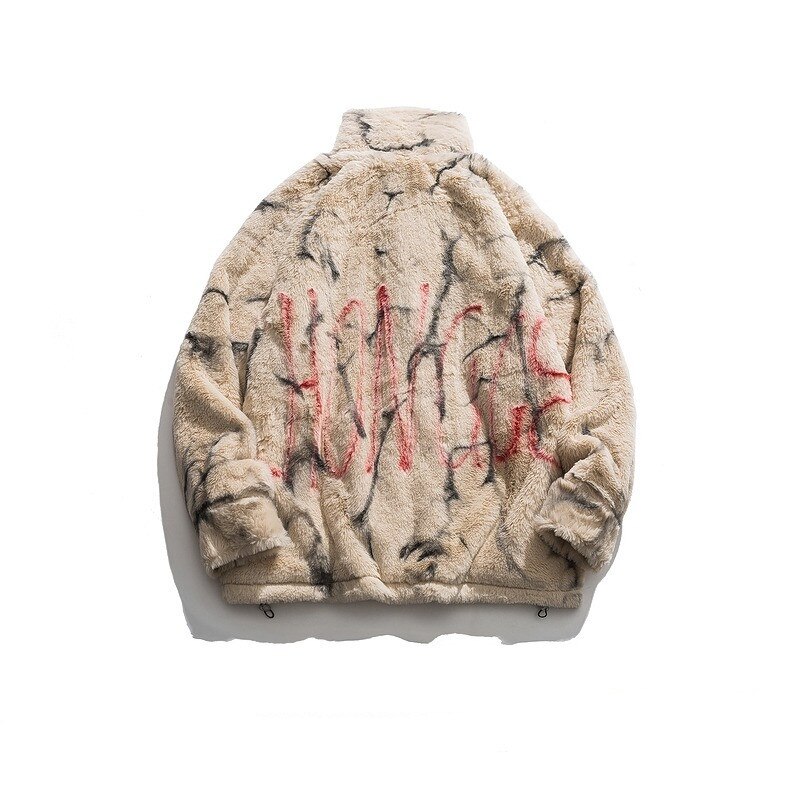 Amerykańska ulica biodro-chmiel retro wiązanie-barwnik graffiti pluszowa kurtka moda męska marka Bf leniwy wiatr para ubrania wyściełane bawełną