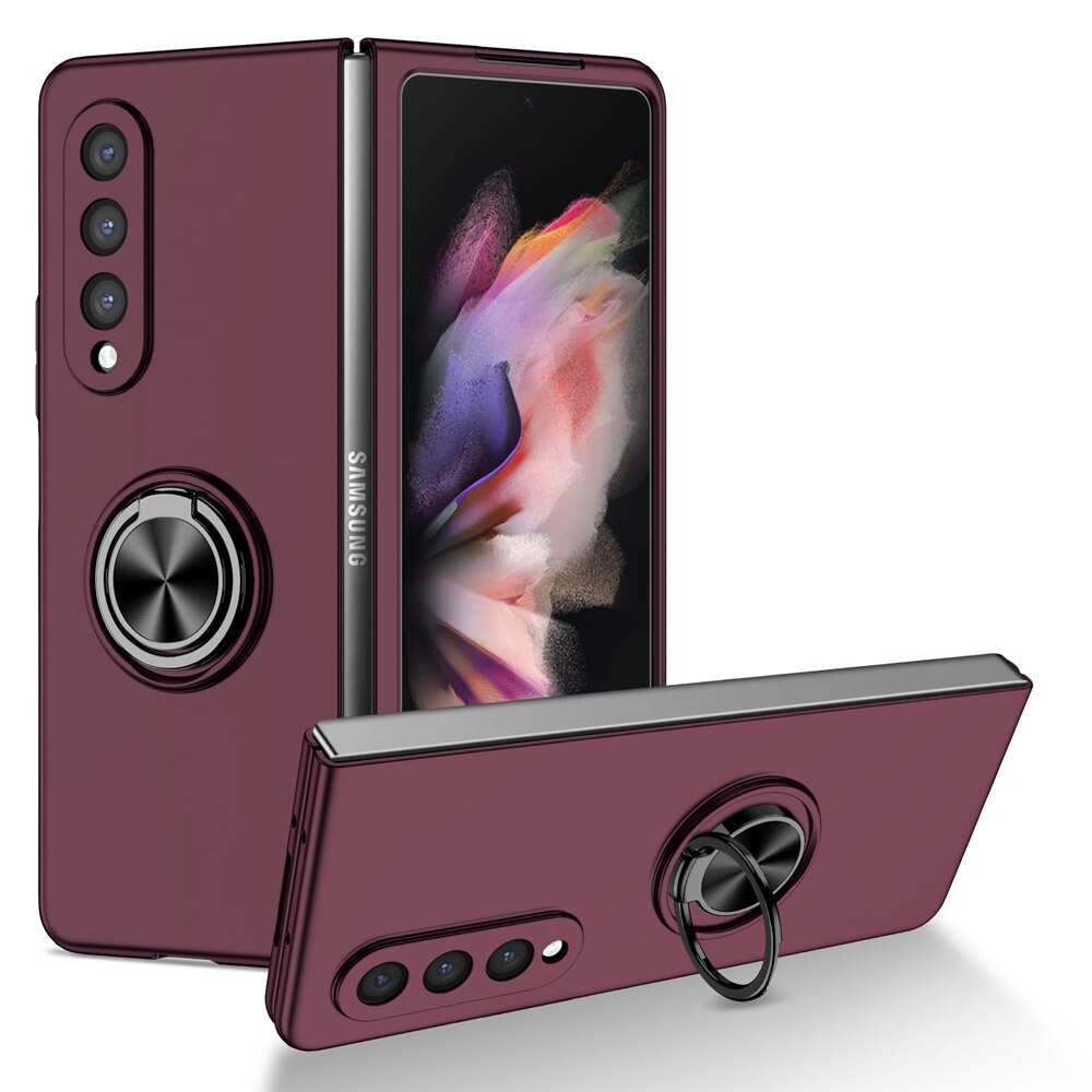 Para samsung galaxy z fold 3 5g caso de luxo zfold 3 ultra-fino cor sólida telefone capa anel suporte galaxy z fold3 casos: D