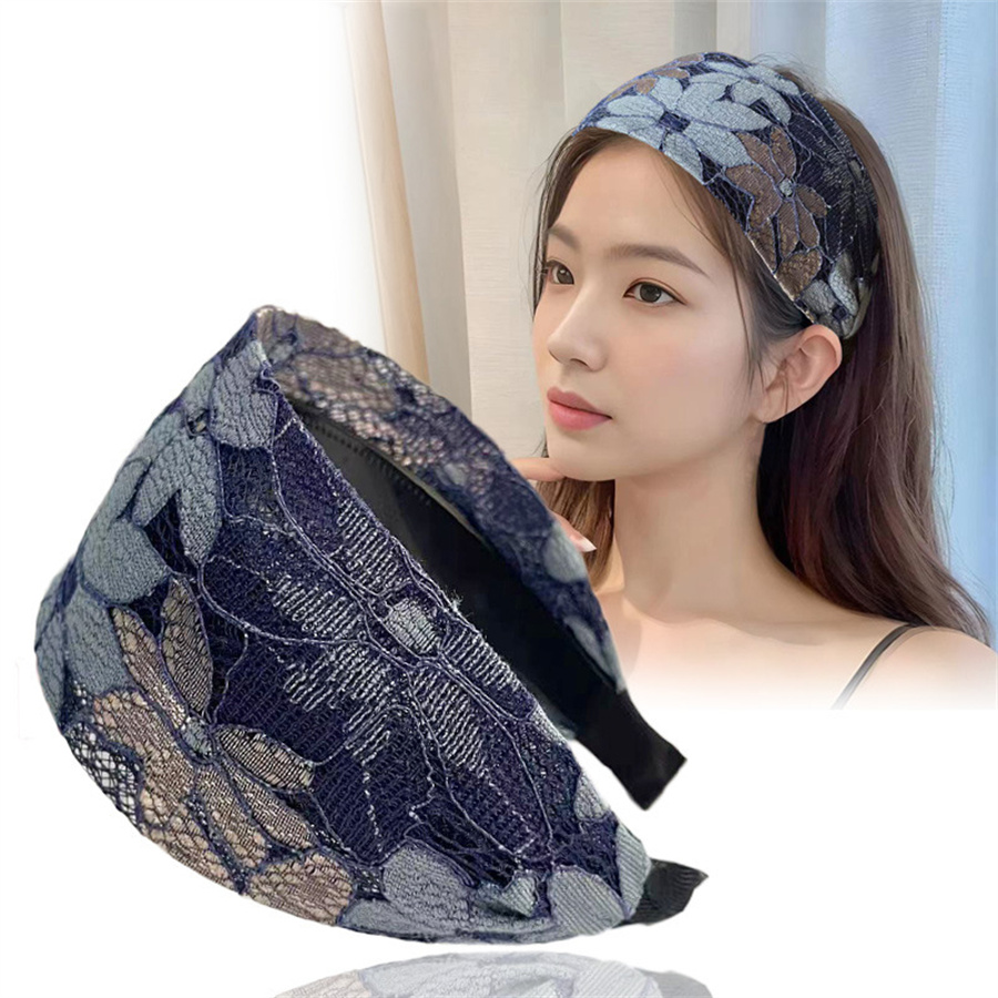 antiskid Wide Women Hairband Solid Lace Turban Solid Elastic Hair Bands Hair Accessories Headband for Women Girls Headdress: Pink