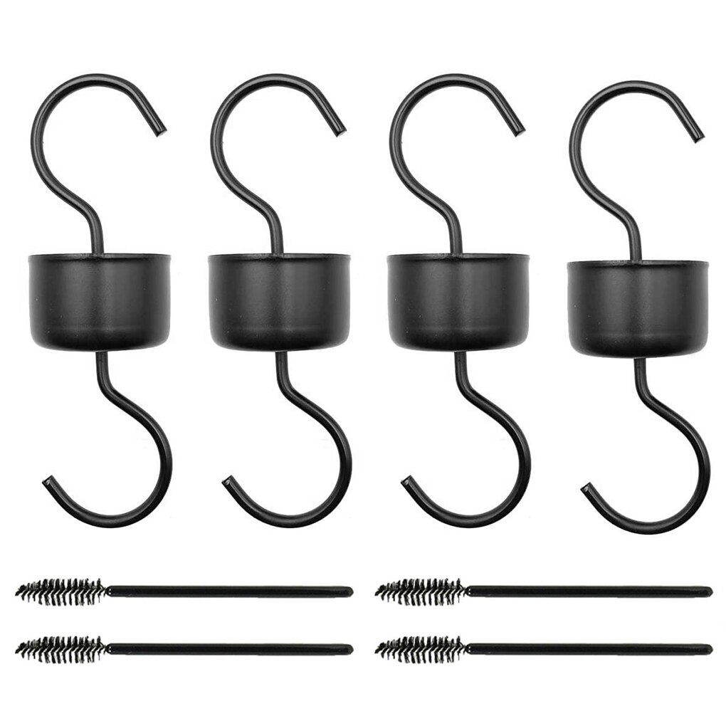 Bird Feeding Hanging Hook Hangers Fowl Feeder Hooks Metal Plants Insect Guard Outdoor Hangers with Brushes: 4 Sets