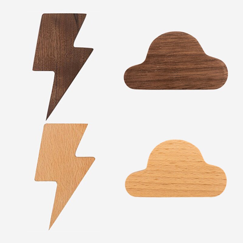 idYllife 2pc Set Wood Key Hooks Magnetic Cloud Lightening Home Decoration Wall Magnet Vestibule Keyring Holder Organization Rack