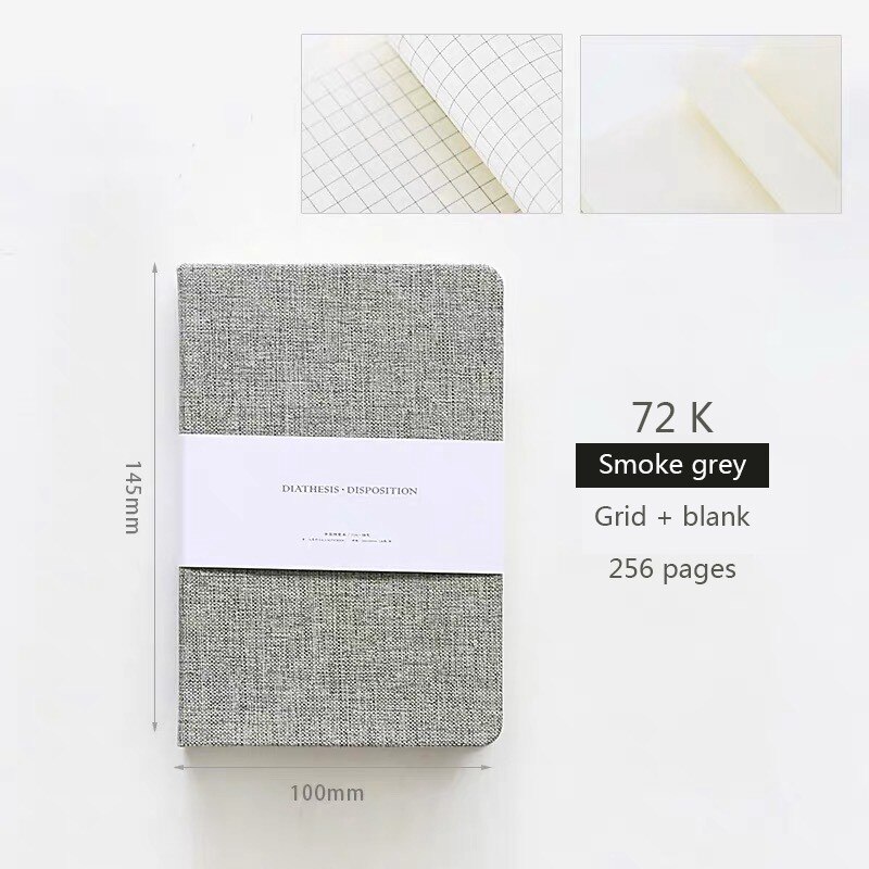 Blank and Grid Paper Notebook Linen Hard Cover 256 Pages Bullet 80 GSM Journal Planner Office School Supplies Stationery: Smoke gray-72k