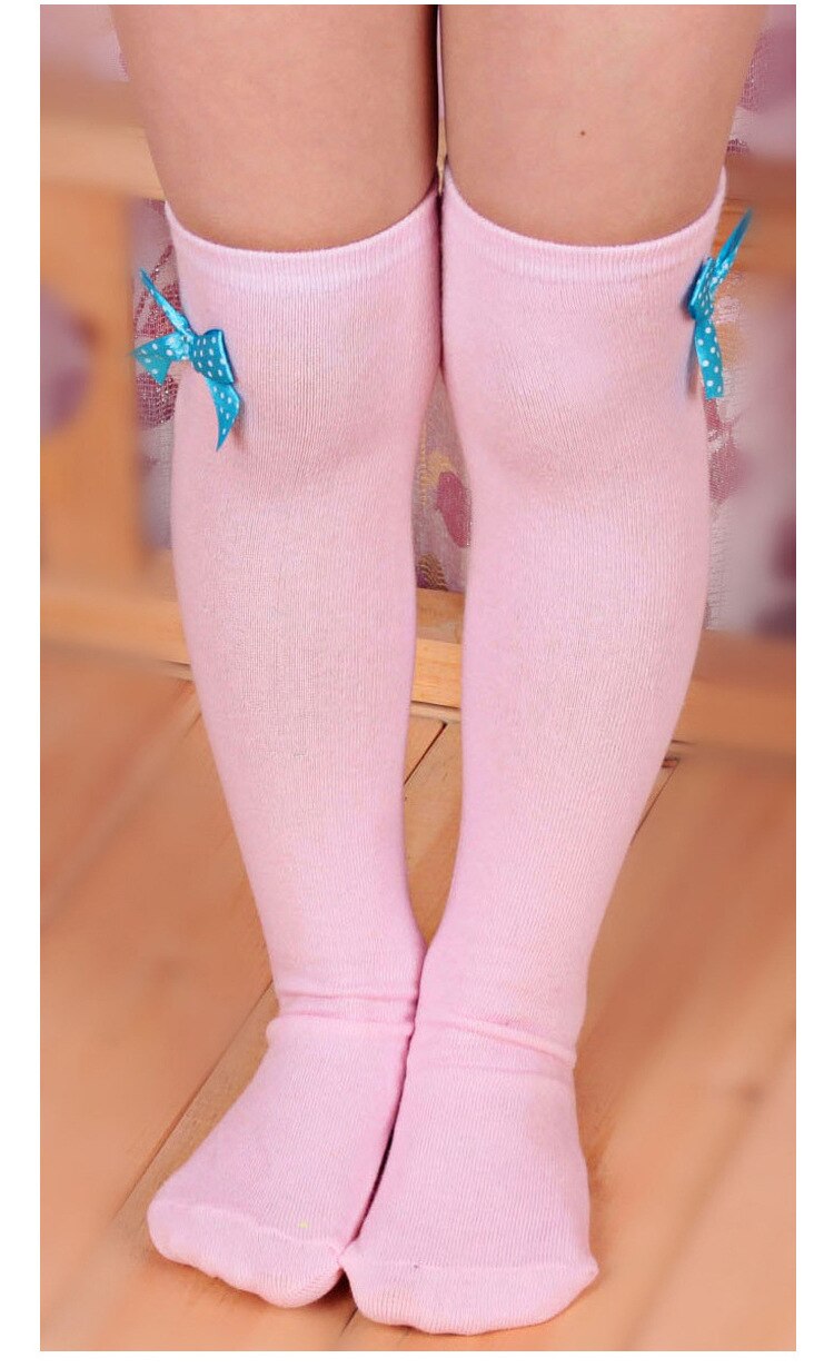 1 par meninas crianças criança arco joelho meias altas bebê menina primavera outono esporte meias branco vermelho listrado princesa meias para 1-8 anos: pink