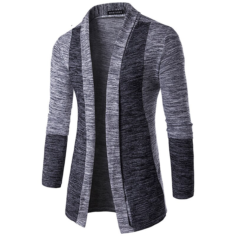 Cárdigan con cuello chal para hombre , cárdigans largos ajustados a la de otoño para hombre, cárdigan informal de punto de Color intenso: Gray / XXL