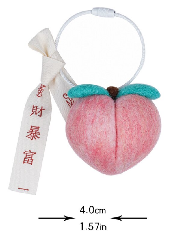 LLavero de fieltro de lana con mango de limón y melocotón, accesorio para decoración de felpudo, manualidades, DIY: Peaches
