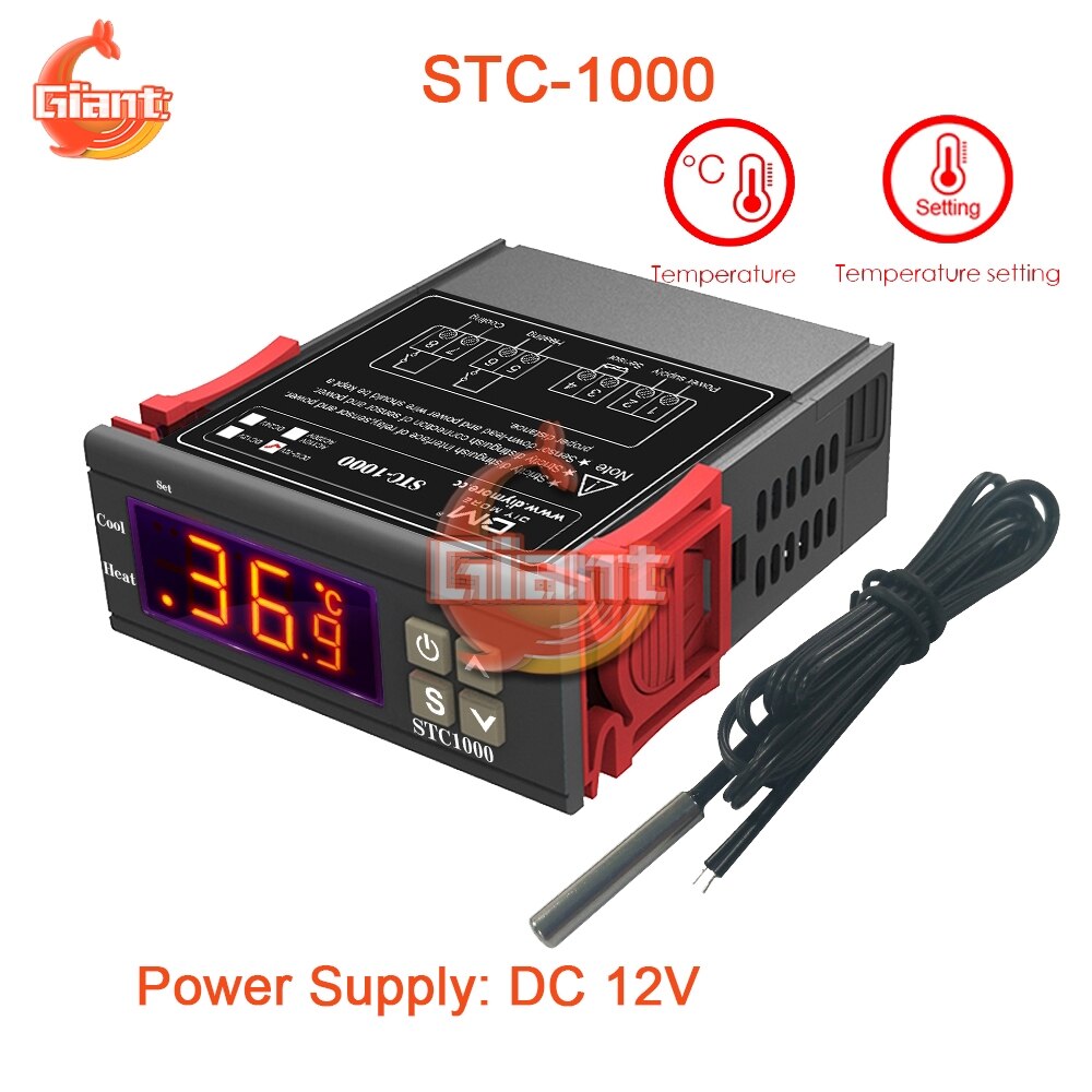 STC-1000 Digitale Regolatore di Temperatura del Termostato Termoregolatore Relè di Riscaldamento di Controllo di Raffreddamento per Incubatrice 12V 24V 110V 220V: DC 12V