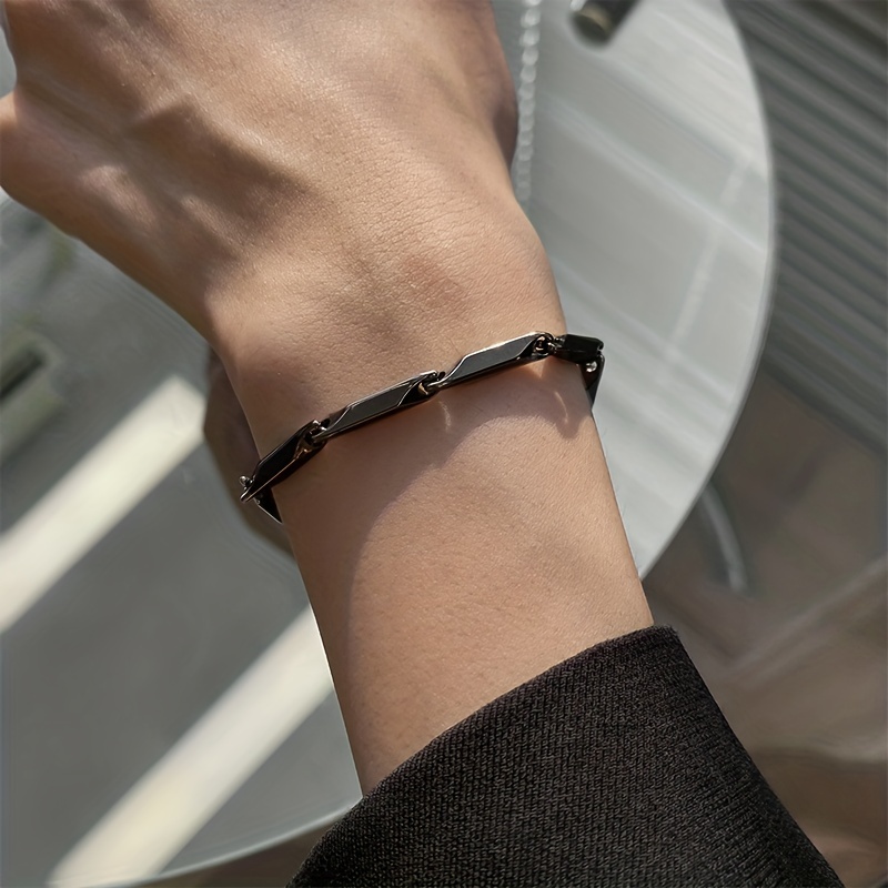 1pc mode titanium stalen herenarmband, gedraaide bamboebladketting mode veelzijdige armband voor mannen en vrouwen