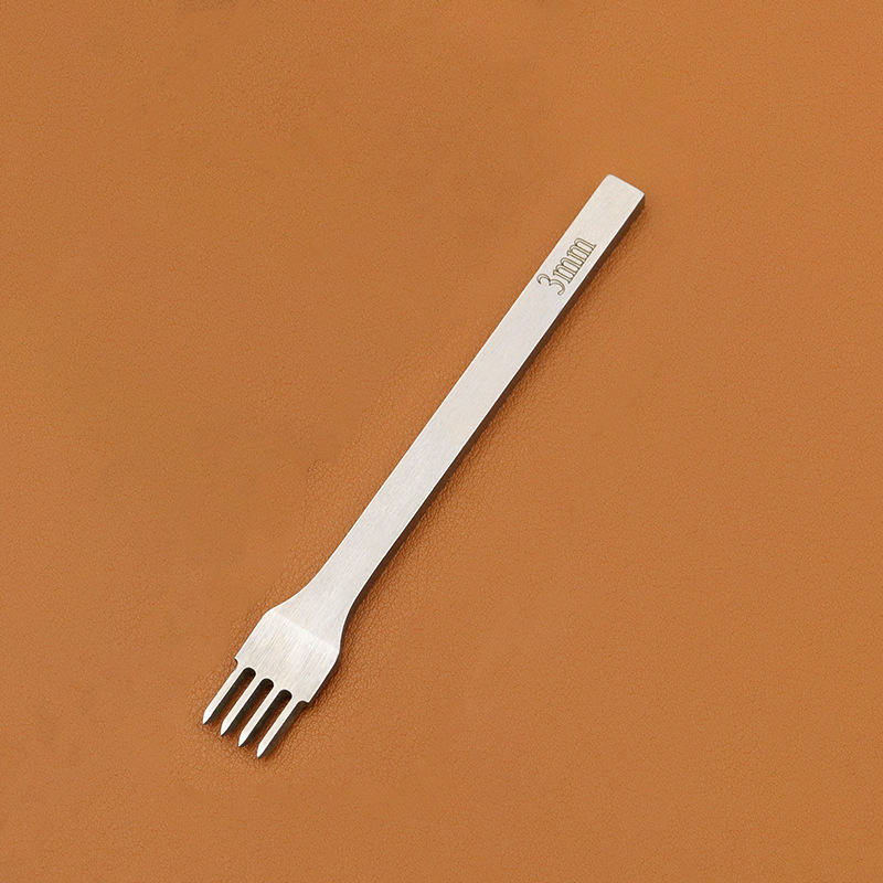 Cincel de Metal y cuero de 1/2/4/6 puntas, herramienta de costura, punzón de diamante, artesanía de cuero y hierro, completamente pulido, 3/4mm: 3mm spacing-4 prong