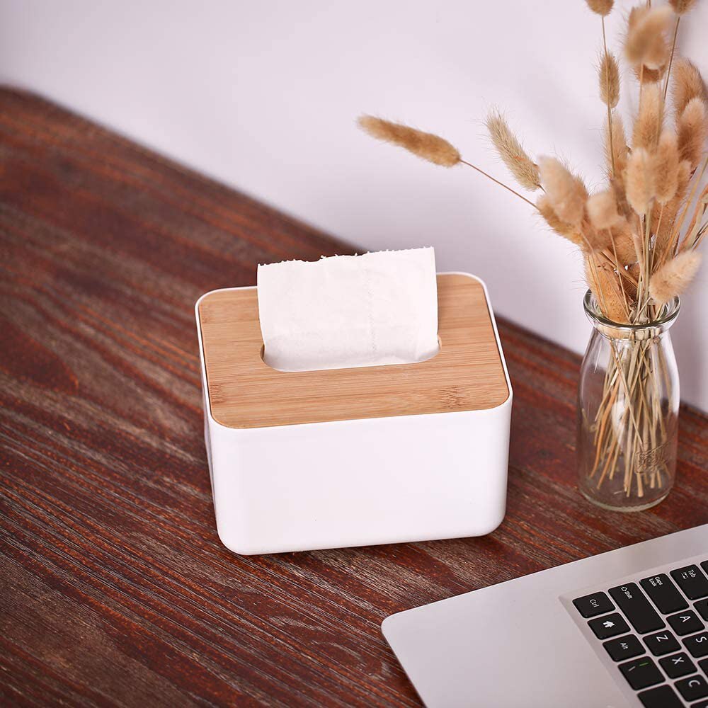 Tissue Box, Moisture-Proof Dust-Proof Bamboo Tissue Box For Toilet Bedroom And Office, Multi-Functional Mobile Phone Placing Box