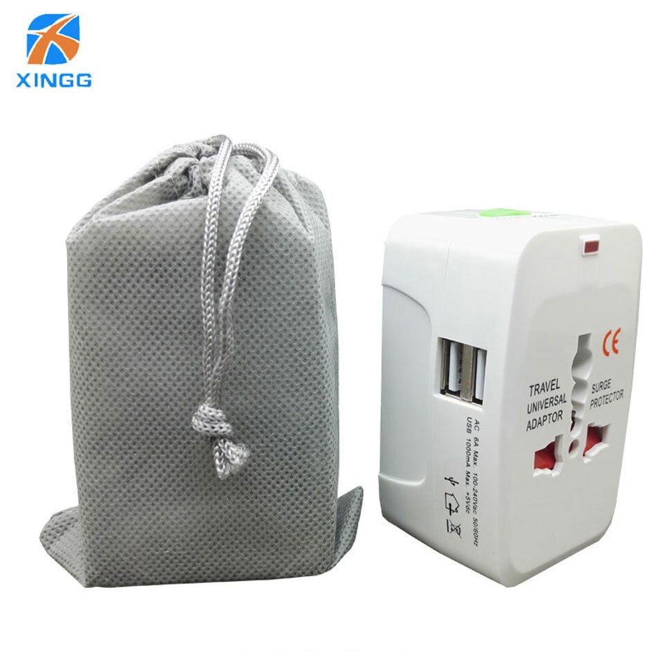 All in One Universal International Plug Adapter 2 USB Port World Travel AC Power Charger Adaptor with AU US UK EU converter Plug