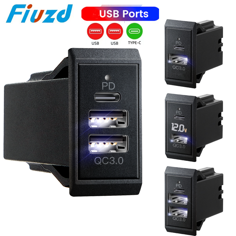 Adaptador de carga rápida, cargador de teléfono USB de 3 puertos en adaptador de cargador de coche para camión de 12V/24V, motocicleta, RV, barco marino