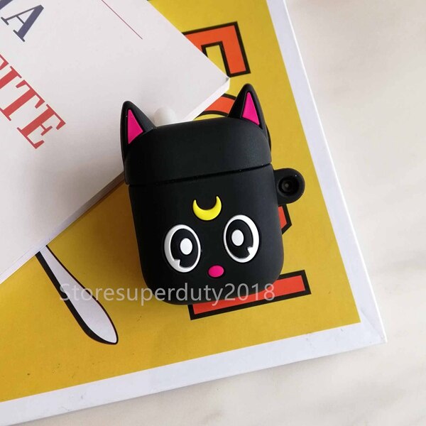 Nette Karikatur Wireless Kopfhörer Fall Für Apple AirPods 2 Silikon Lade Kopfhörer Fall für Airpods Schutzhülle: Blackcat