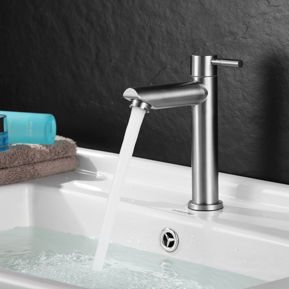 Single Cold Water Stainless Steel Water Faucet Basin Faucet Washbasin Basin Faucet Silver
