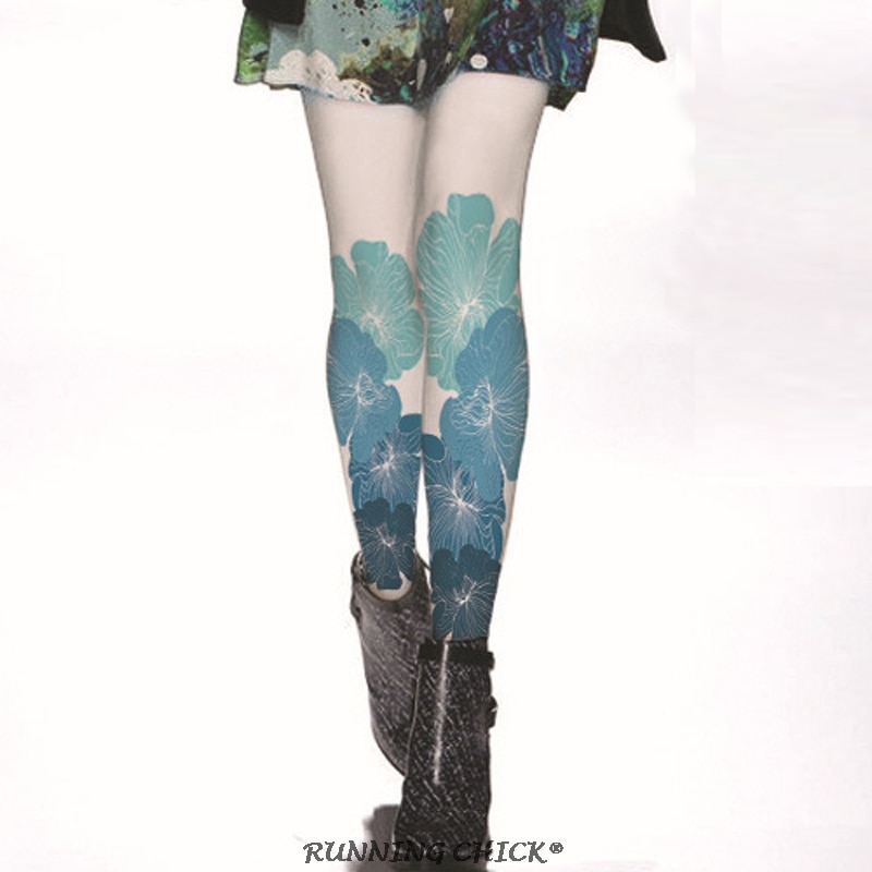 autumn and winter thick velvet color line flower printing pantyhose