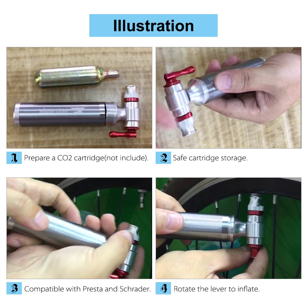 Bike Handleiding Inflator Fiets CO2 Tire Inflator Draagbare Presta Schrader Twin Valve Emergency Inflator