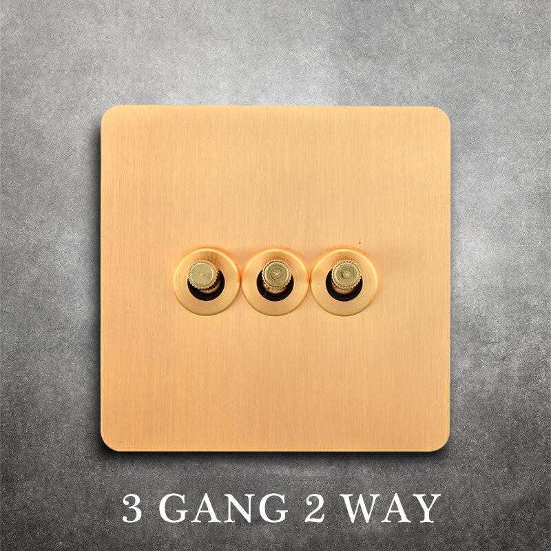 Messing vægkontakt, vintage vippekontakt 220v 1/2/3/4 gangs .2 vejs 10a vintage retro lysafbrydere kontakt til stuen messing håndtag: 3 bande 2 vejs