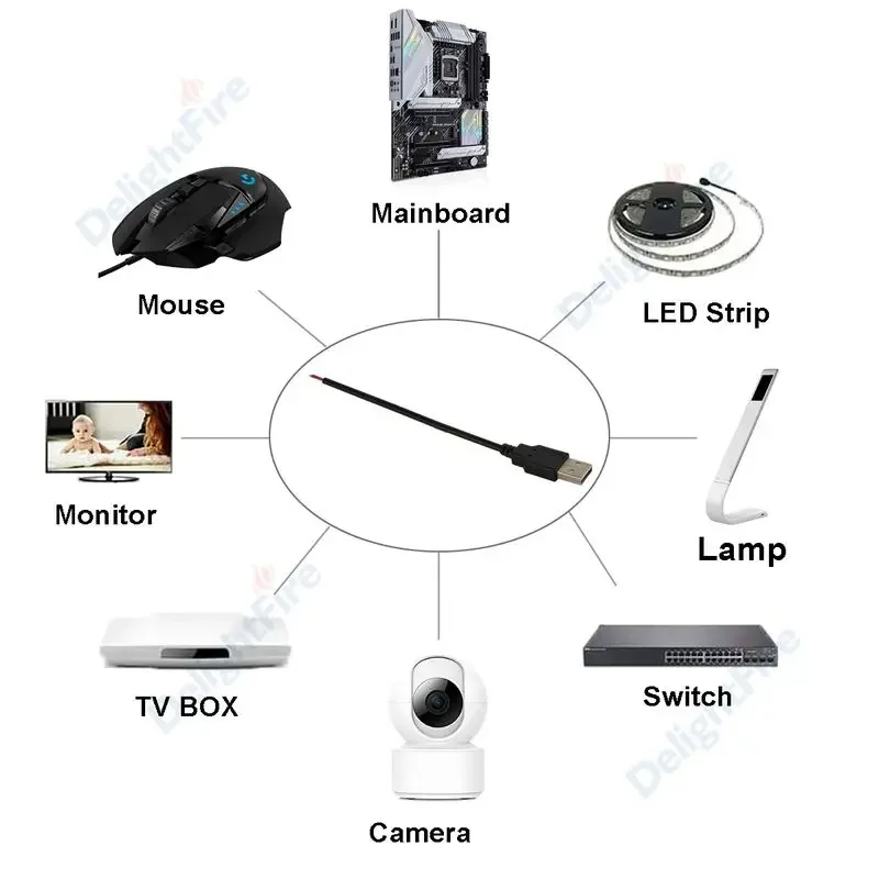 DC 5V USB 2.0 Typ A Męnarty 2-pinowy kabel Zasilacz Ładowarka robić DC5V Jednokolorowa taśma doprowadziło Światło DIY Kabel łączący