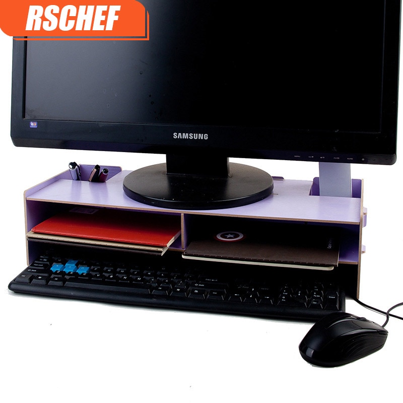 1 stuk houten desktop monitor verhoger tv standaard bureau organizer opbergdoos voor computer laptop