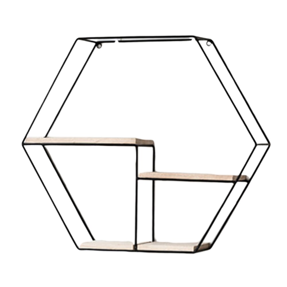 Metal Wooden Storage Rack Wall Hanging Storage Holders Racks Book Figurines Flower Pot Display Shelf Home Storage Organizer: Black Hexagon
