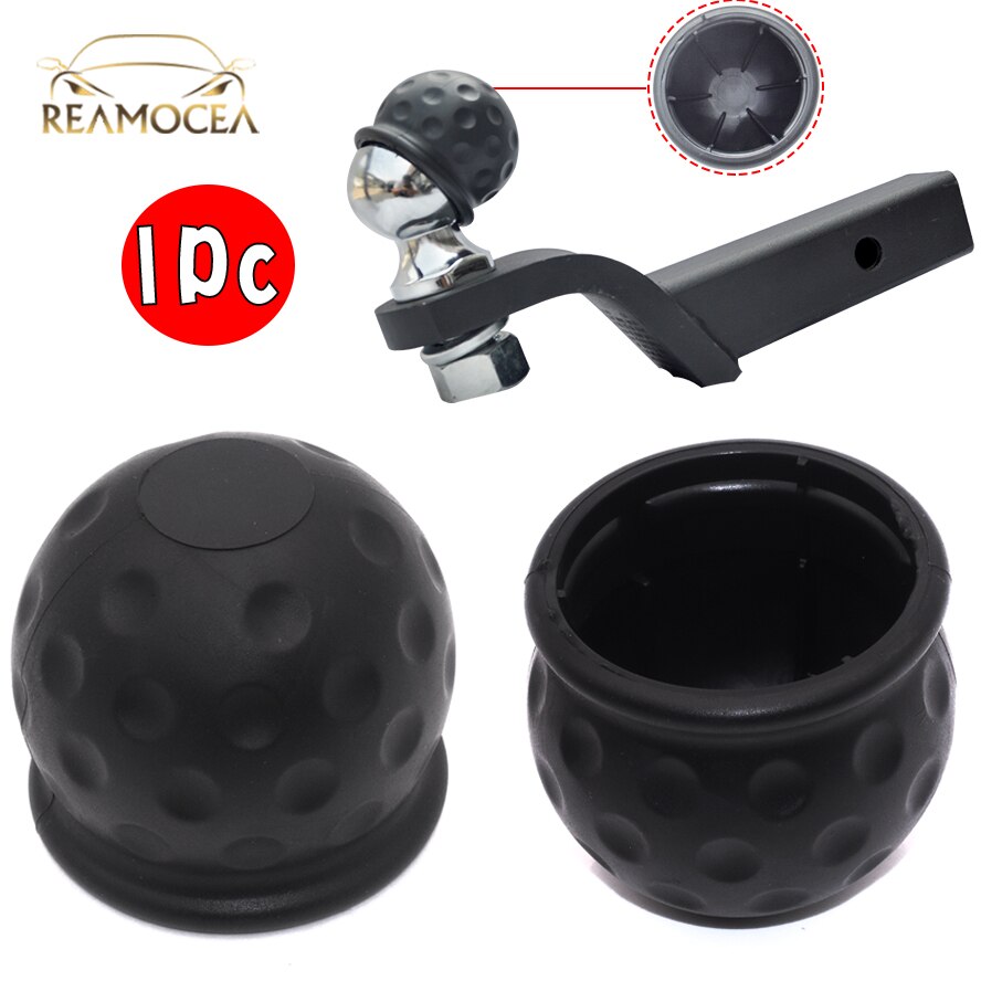 Reamocea 1Pc Rubber Universal 50mm Black Tow Bar Ball Cover Protective Cap Towing Hitch Caravan Trailer Towball Head Protector