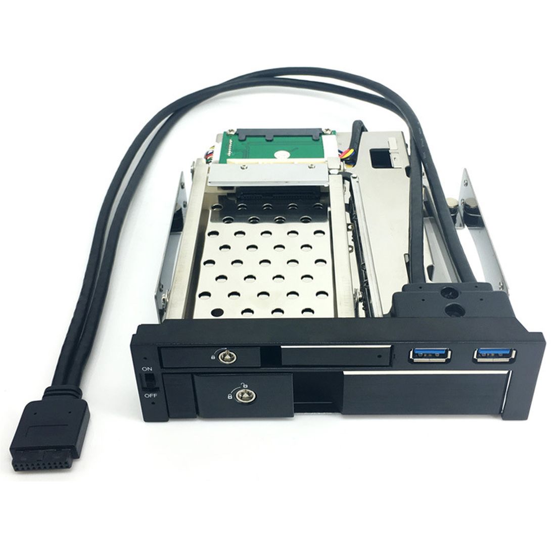 Optical Dual Bay Tray Less Mobile Rack Enclosure For 2.5 Inch 3.5 Inch SATAT III HDD SSD (2 Port USB 3.0 Hub Optional ) Desktop