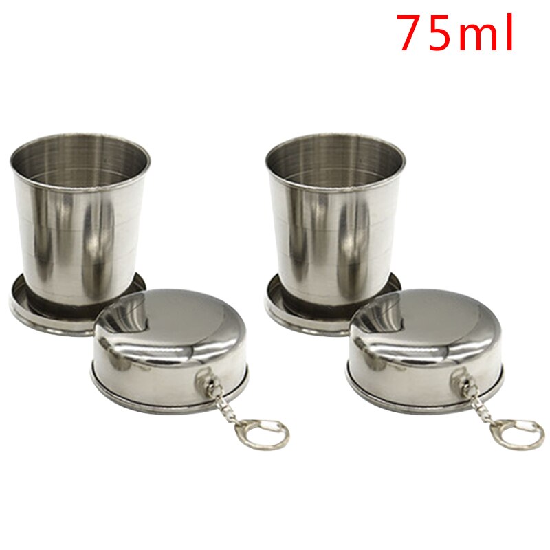 75Ml/150Ml/250Ml Rvs Folding Cup Draagbare Outdoor Reizen Camping Telescopische Cup Met Sleutelhanger water Koffie Handcup: 2PCS 75ML S