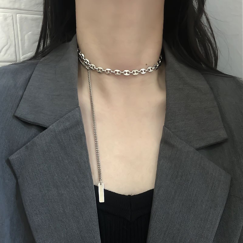 2pc varkensneus damesketting roestvrij staal meisjes sieraden gothic trendy top hiphop kwast choker