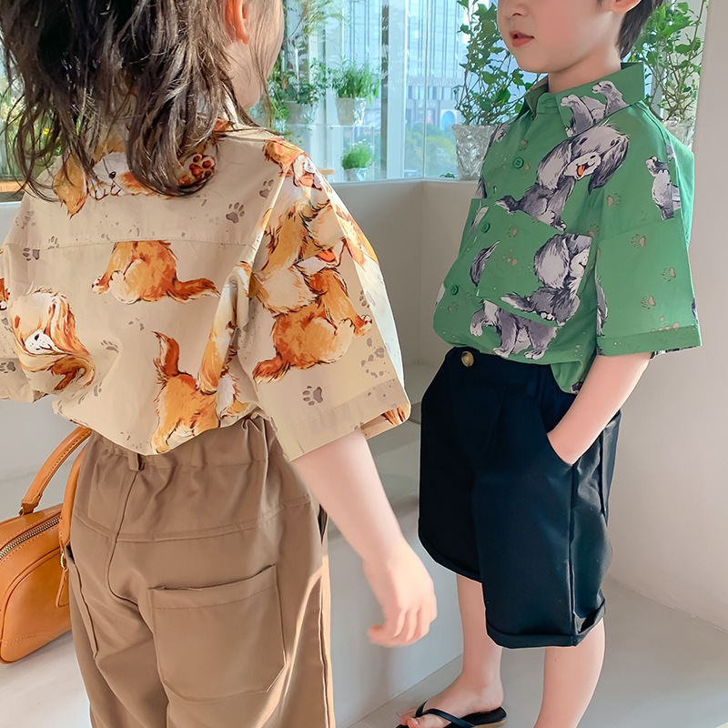 Maglietta a maniche corte allentata in cotone Unisex con stampa a forma di cane per ragazzi e ragazze di moda estiva 2022