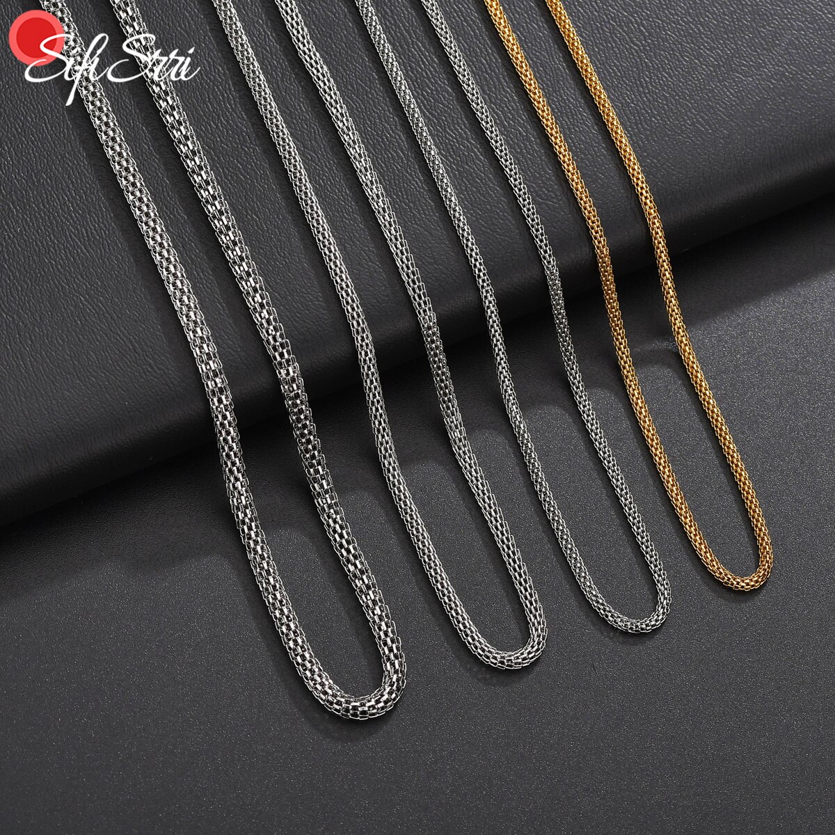 Sifisrri Edelstahl Runde Link Kette Halsketten Für Frauen Gold Grund Runde Net Kette Solide Metall Partei Schmuck