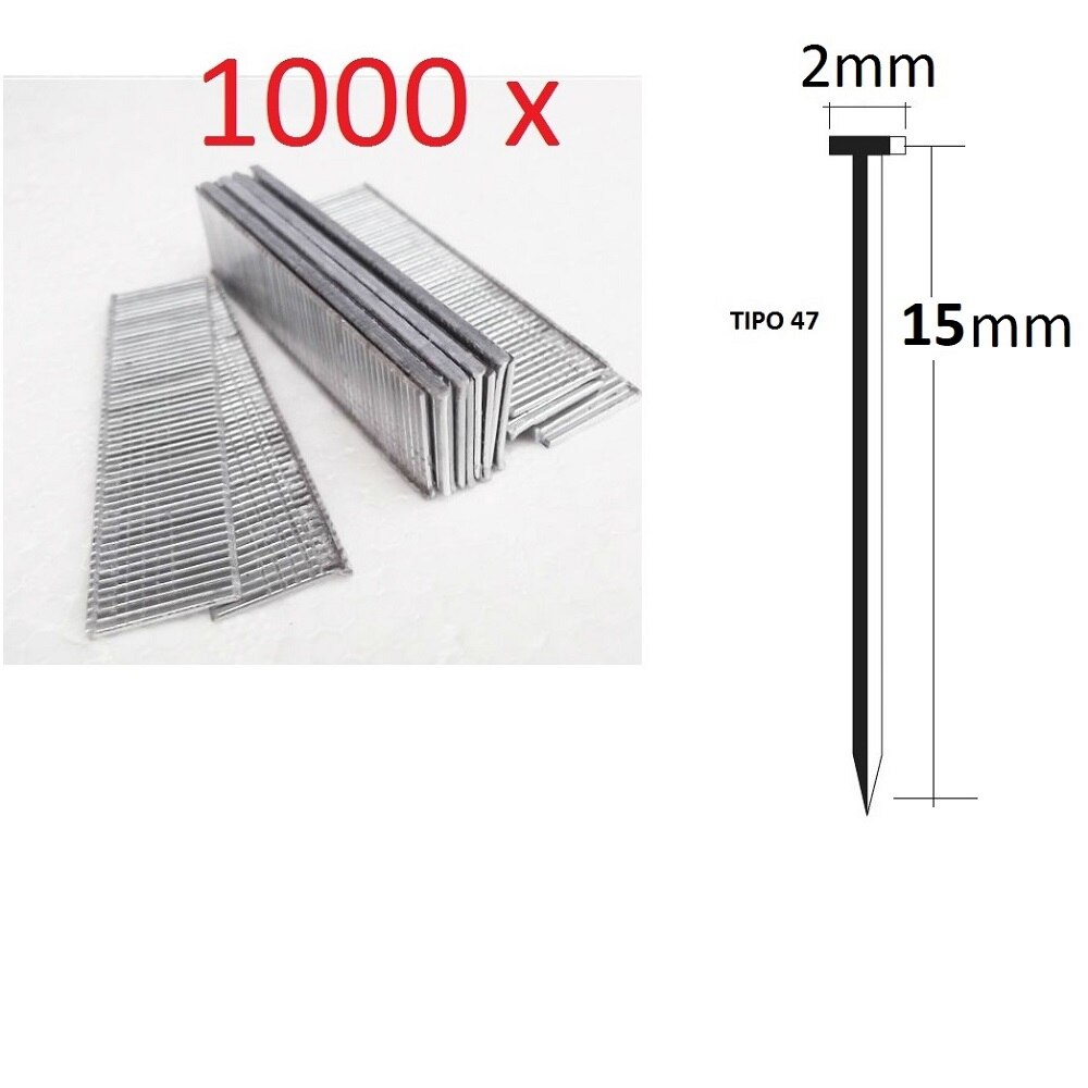 1000 CLAVOS DE 15mm TIPO 47 GRAPADORA CLAVADORA ELECTRICA PET25, PBET, PDT, PHET... PARKSIDE PUNTAS CLAVOS SIN CABEZA ACERO LIDL