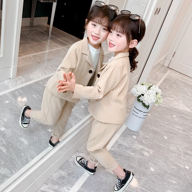Teenage Girls Clothing Sets Spring School Jackets Pants Suits for Girls Clothes Striped Plaid Kids Costume 12 13 Y