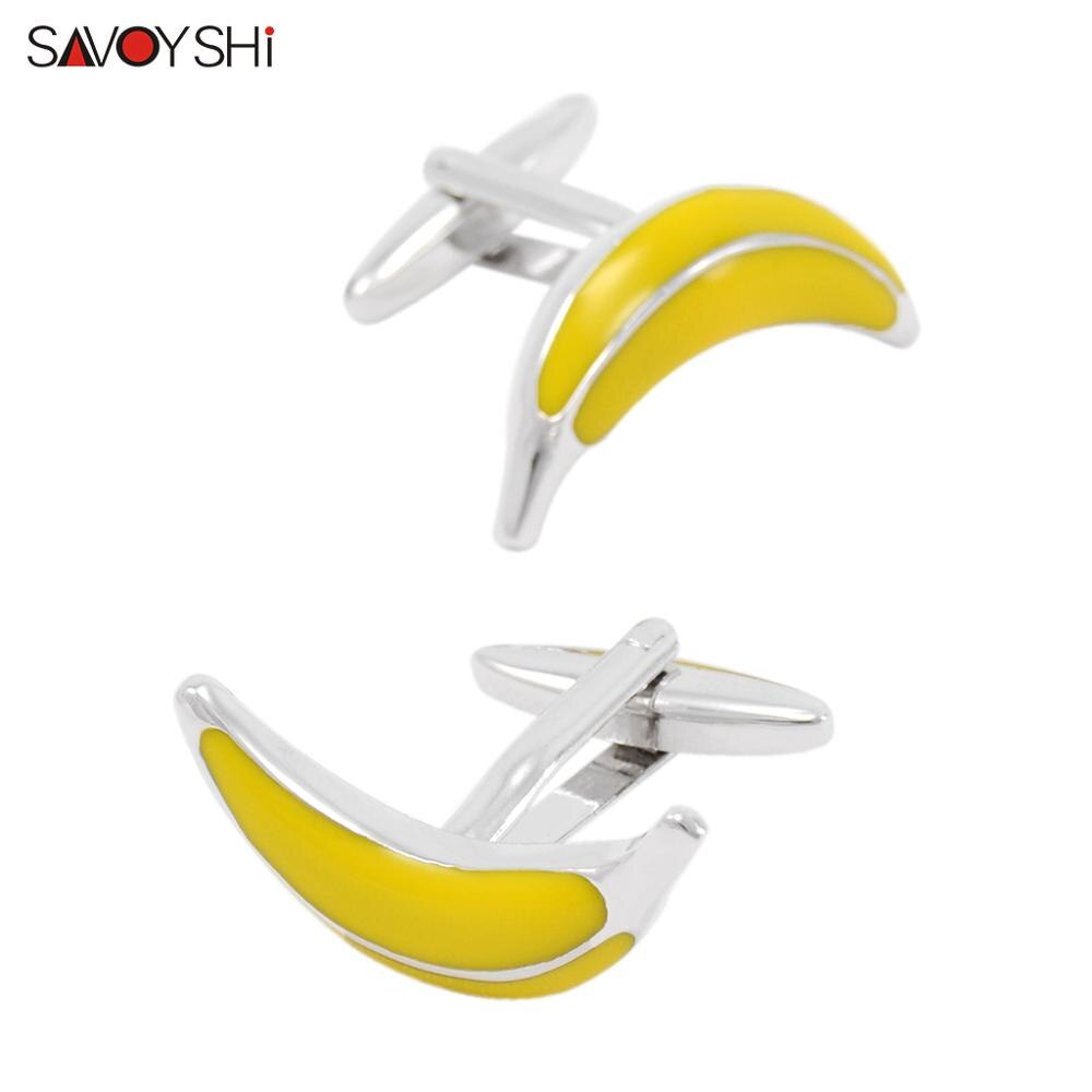 SAVOYSHI Novelty Shirt Cufflinks for Mens Special Yellow Enamel Banana Cuff Links Free Engraving Name