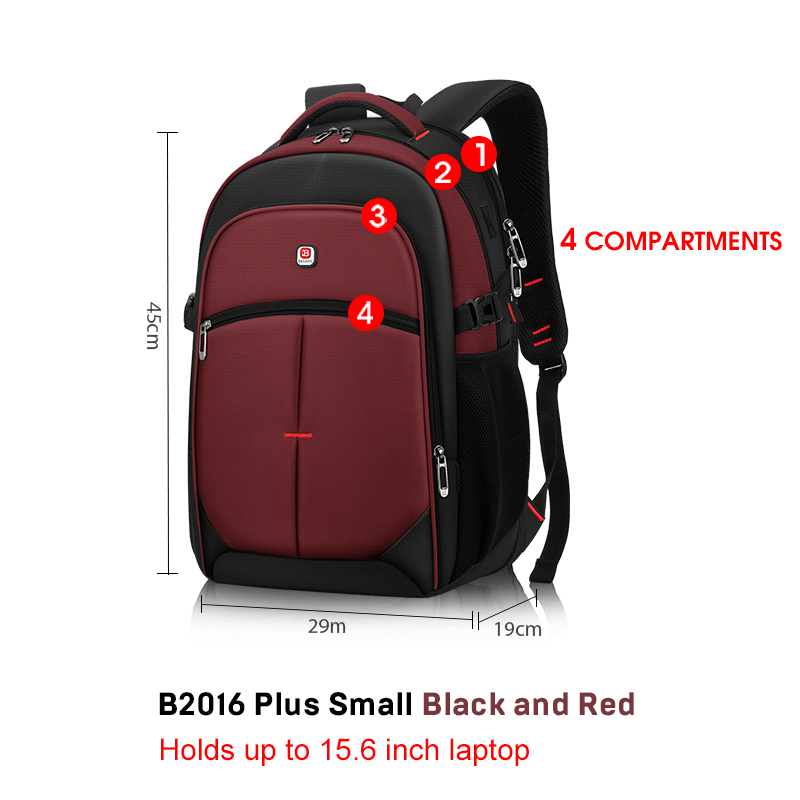 BALANG Laptop Backpack Men Women Bolsa Mochila for 14-17Inch Notebook Computer Rucksack School Bag Backpack for Teenagers: Plus Small Black Red